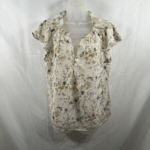Max Studio Ruffle Sleeve Blouse Women's M Boho Floral Peasant Cottagecore Spring